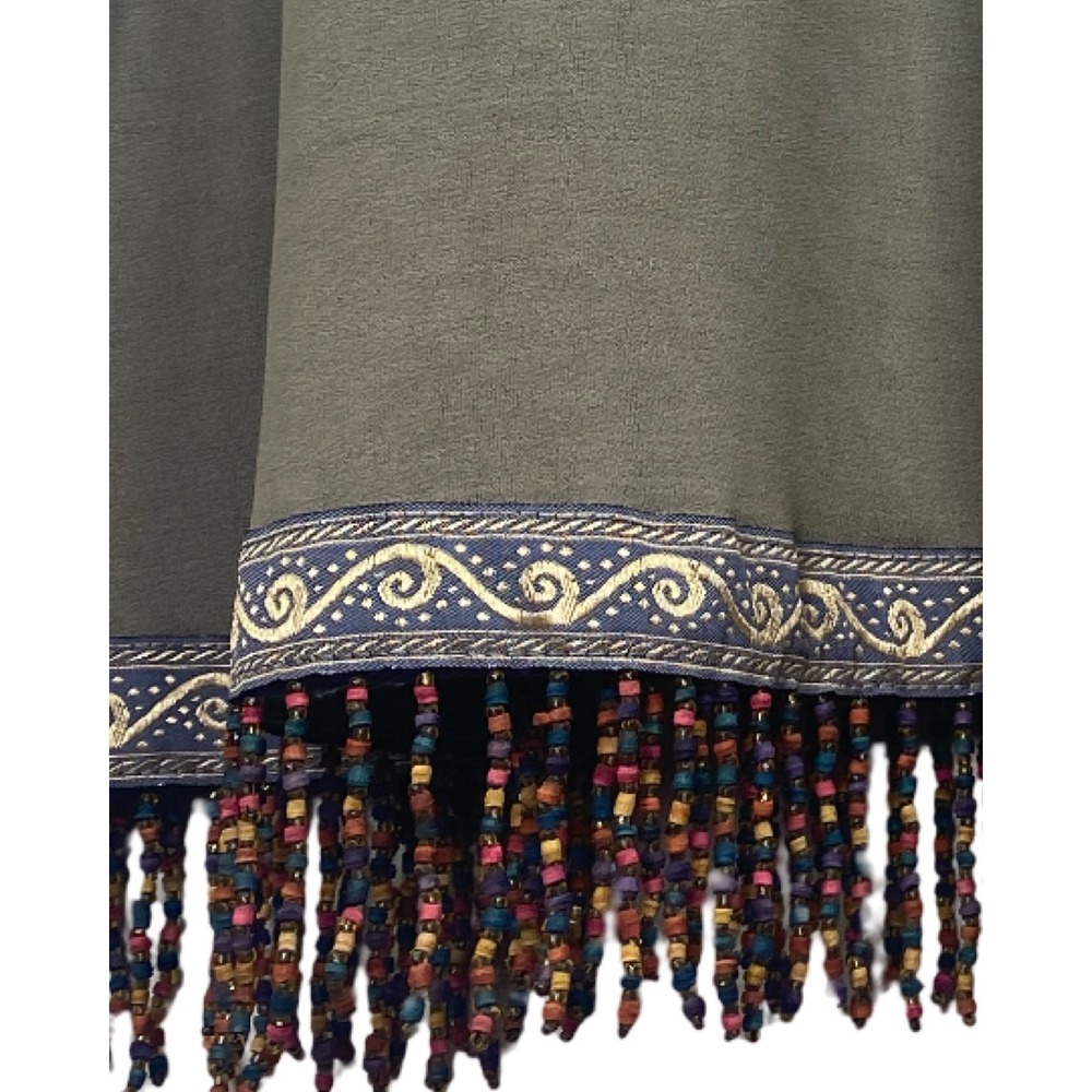 Vintage Barbara Lesser Boho Beaded Fringe Midi Shift Dress Keyhole Back M earthy - Picture 9 of 13